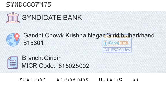 Syndicate Bank GiridihBranch 