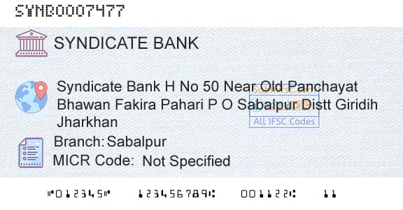 Syndicate Bank SabalpurBranch 