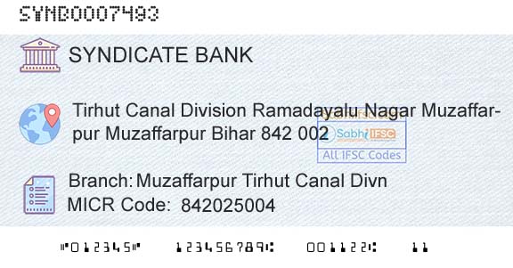 Syndicate Bank Muzaffarpur Tirhut Canal DivnBranch 