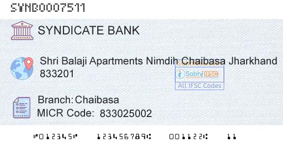Syndicate Bank ChaibasaBranch 