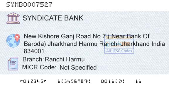 Syndicate Bank Ranchi HarmuBranch 