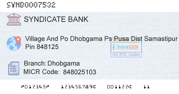 Syndicate Bank DhobgamaBranch 