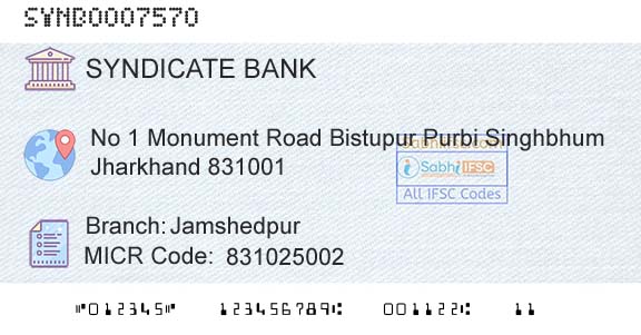 Syndicate Bank JamshedpurBranch 