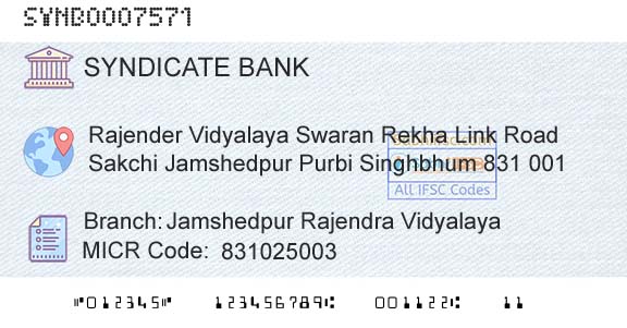 Syndicate Bank Jamshedpur Rajendra VidyalayaBranch 