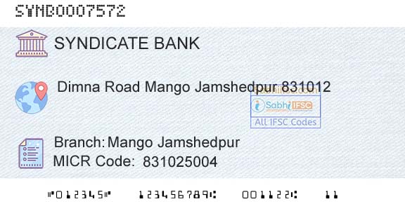 Syndicate Bank Mango JamshedpurBranch 