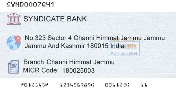 Syndicate Bank Channi Himmat JammuBranch 