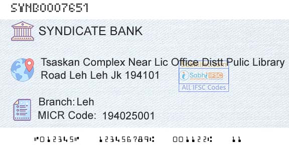 Syndicate Bank LehBranch 
