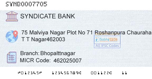 Syndicate Bank BhopalttnagarBranch 