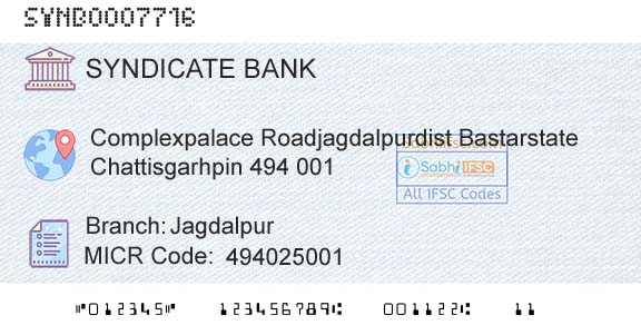Syndicate Bank JagdalpurBranch 