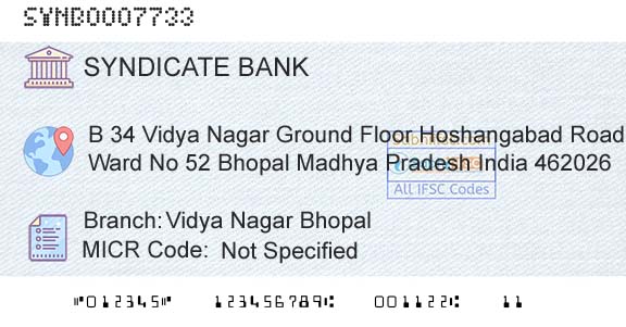 Syndicate Bank Vidya Nagar BhopalBranch 