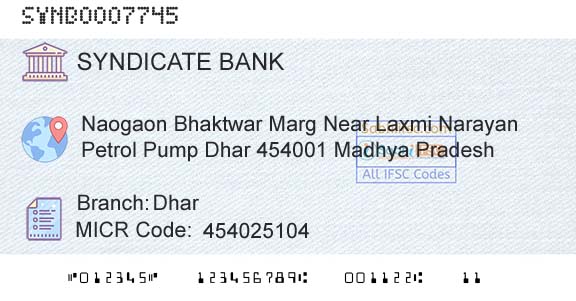 Syndicate Bank DharBranch 