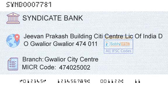 Syndicate Bank Gwalior City CentreBranch 