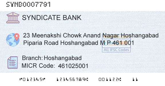 Syndicate Bank HoshangabadBranch 
