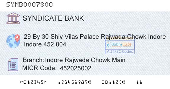 Syndicate Bank Indore Rajwada Chowk MainBranch 