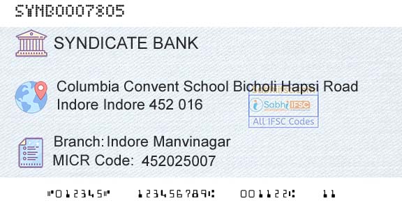 Syndicate Bank Indore ManvinagarBranch 