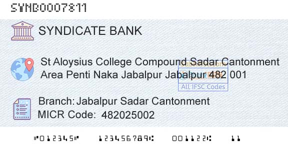Syndicate Bank Jabalpur Sadar CantonmentBranch 