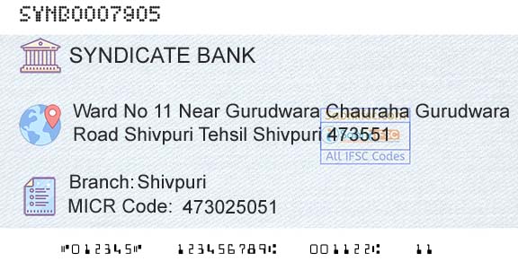 Syndicate Bank ShivpuriBranch 