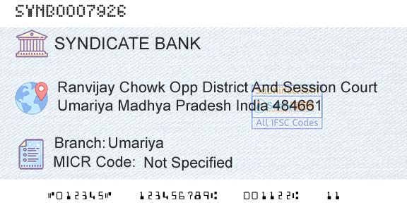 Syndicate Bank UmariyaBranch 