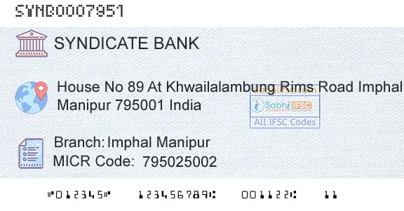 Syndicate Bank Imphal ManipurBranch 