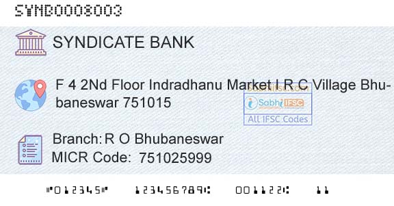 Syndicate Bank R O BhubaneswarBranch 