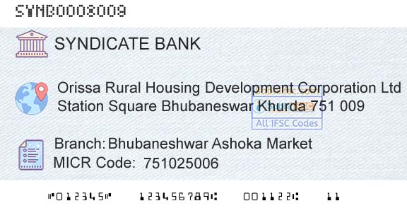 Syndicate Bank Bhubaneshwar Ashoka MarketBranch 