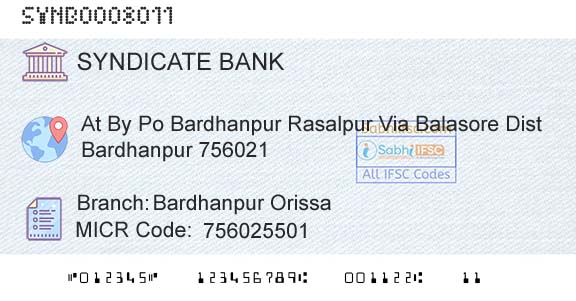 Syndicate Bank Bardhanpur OrissaBranch 
