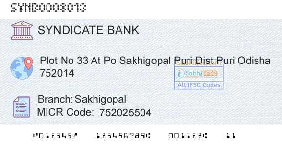 Syndicate Bank SakhigopalBranch 