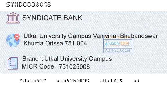 Syndicate Bank Utkal University CampusBranch 