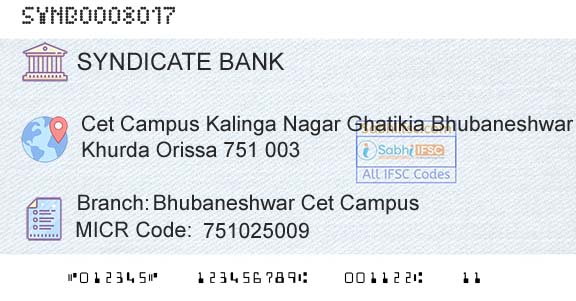 Syndicate Bank Bhubaneshwar Cet CampusBranch 