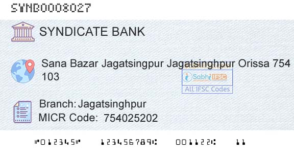 Syndicate Bank JagatsinghpurBranch 