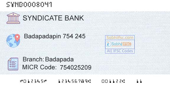 Syndicate Bank BadapadaBranch 