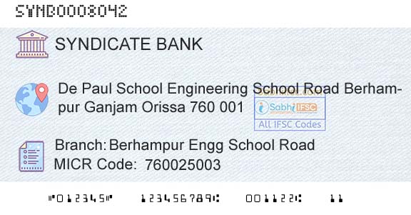 Syndicate Bank Berhampur Engg School RoadBranch 