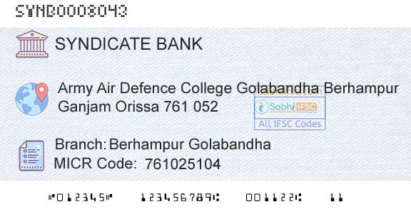 Syndicate Bank Berhampur GolabandhaBranch 