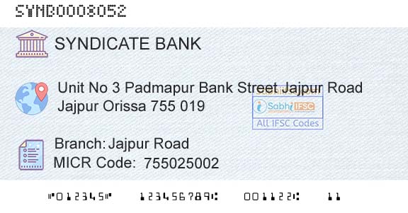 Syndicate Bank Jajpur RoadBranch 
