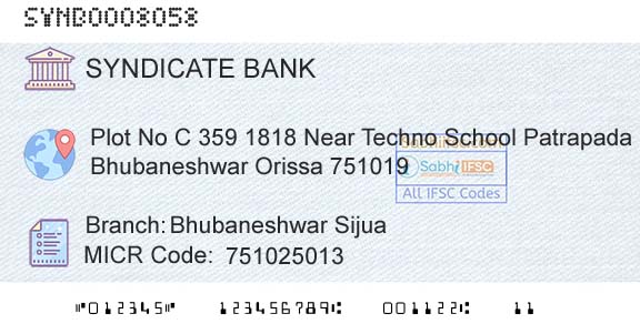 Syndicate Bank Bhubaneshwar SijuaBranch 