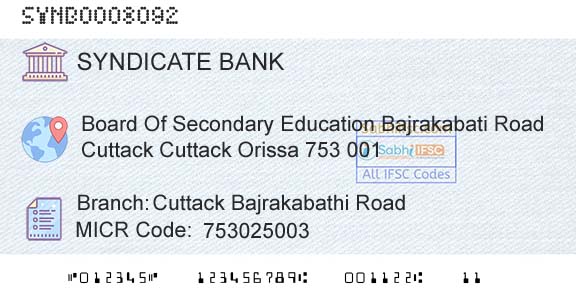 Syndicate Bank Cuttack Bajrakabathi RoadBranch 