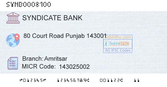 Syndicate Bank AmritsarBranch 