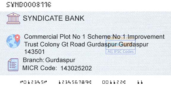 Syndicate Bank GurdaspurBranch 