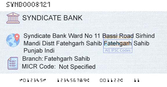 Syndicate Bank Fatehgarh SahibBranch 
