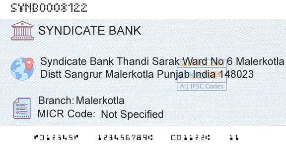 Syndicate Bank MalerkotlaBranch 