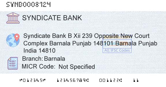 Syndicate Bank BarnalaBranch 