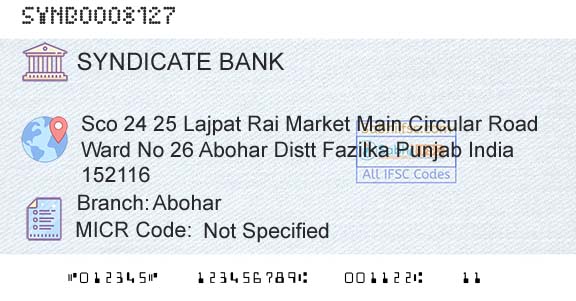 Syndicate Bank AboharBranch 