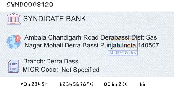 Syndicate Bank Derra BassiBranch 
