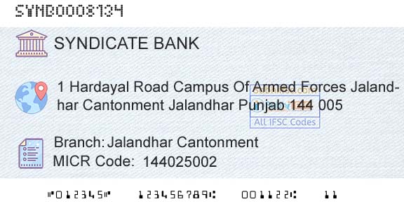 Syndicate Bank Jalandhar CantonmentBranch 