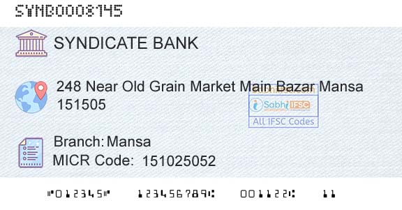 Syndicate Bank MansaBranch 