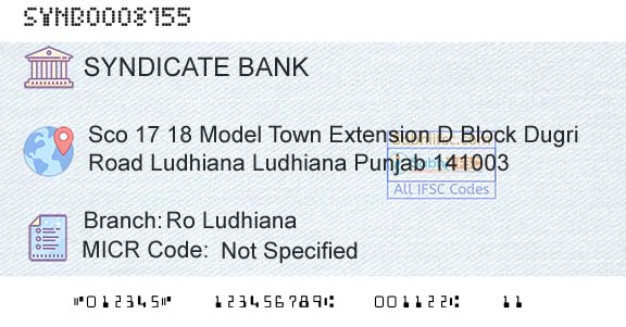 Syndicate Bank Ro LudhianaBranch 