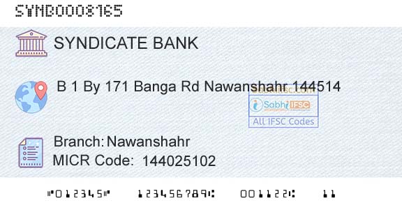 Syndicate Bank NawanshahrBranch 