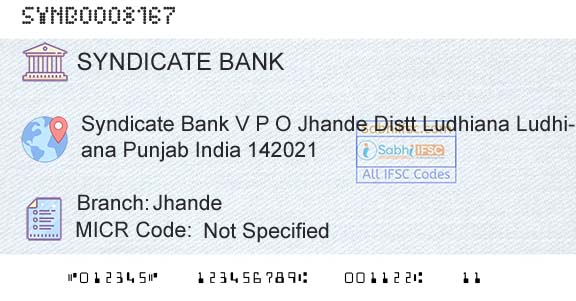 Syndicate Bank JhandeBranch 