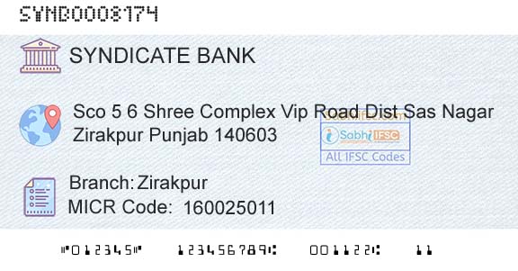Syndicate Bank ZirakpurBranch 