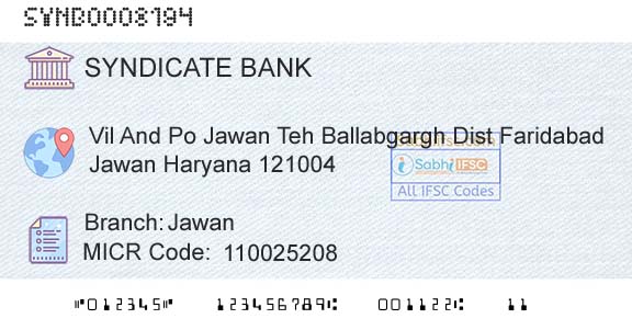 Syndicate Bank JawanBranch 